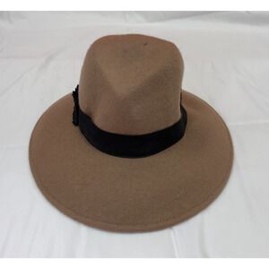 Kathy Jeanne Wool Felt Hat Tan Wide Brim Fedora Style Made in USA
